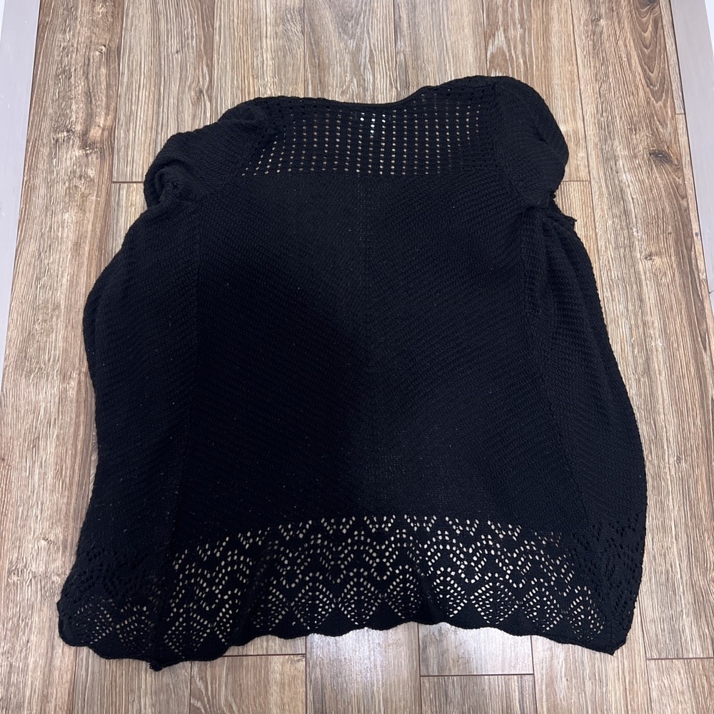 LC Lauren Conrad Cardigan Sweater Womens Size S Black Open Knit Crochet Duster - Picture 7 of 7